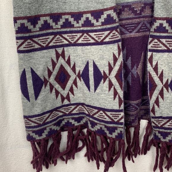 Charming Charlie womens large gray wool aztec fringe cardigan santa fe purple - Picture 4 of 10